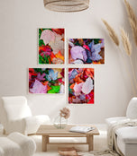 Autumn Vibrant Rain-Kissed Leaves Biophilic Wall Art Decor | Authentic Macro Nature Photography | Unstretched Canvas Set of 4 Prints