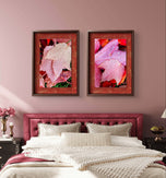 Autumn Vibrant Red Pink Rain-Kissed Leaves Biophilic Wall Art Decor | Authentic Macro Nature Photography | Unstretched Canvas Set of 4 Prints