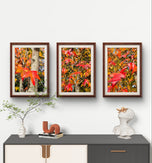 Autumn Vibrant Trees - Authentic Closeup Photography - 3 Piece Vertical Unframed Canvas Print Set - Biophilic Fall Wall Art Decor