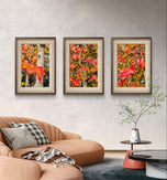 Autumn Vibrant Trees - Authentic Closeup Photography - 3 Piece Vertical Unframed Canvas Print Set - Biophilic Fall Wall Art Decor
