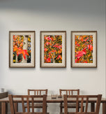 Autumn Vibrant Trees - Authentic Closeup Photography - 3 Piece Vertical Unframed Canvas Print Set - Biophilic Fall Wall Art Decor