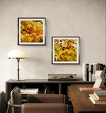 Autumn Yellow Maple Leaves  Authentic Macro Photography | Unstretched Canvas Square Print Set of 3 | Biophilic Wall Art Decor