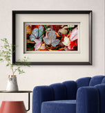 Autumn Colorful Leaves with Raindrops Authentic Macro Photography | Unframed Horizontal Canvas Print | Biophilic Wall Art Nature Décor