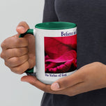 ‘Believe in Christmas Magic’ Mug with Red Poinsettia Authentic Macro Photography | White Ceramic with Green Interior | Dishwasher Microwave Safe | 11oz 15oz