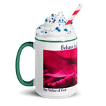 ‘Believe in Christmas Magic’ Mug with Red Poinsettia Authentic Macro Photography | White Ceramic with Green Interior | Dishwasher Microwave Safe | 11oz 15oz