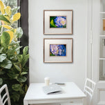 Summer Brilliance — Blue Hydrangea in Sunset Macro Photography | Unframed Horizontal Canvas Wall Art Set of 2 for Living Room