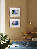 Summer Brilliance — Blue Hydrangea in Sunset Macro Photography | Unframed Horizontal Canvas Wall Art Set of 2 for Living Room