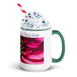 ‘Christmas Brings Us Together’ Mug with Red Poinsettia Authentic Macro Photography | White Ceramic with Green Interior | Dishwasher Microwave Safe | 11oz 15oz