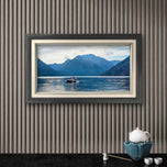 Summer Brilliance — Cushman Lake Moody Mountains & Still Water Photography | Unframed Horizontal Panoramic Canvas Biophilic Wall Art