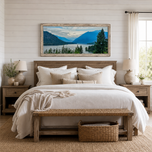 Summer Brilliance — Cushman Lake Moody Mountains Unframed Canvas Biophilic Wall Art