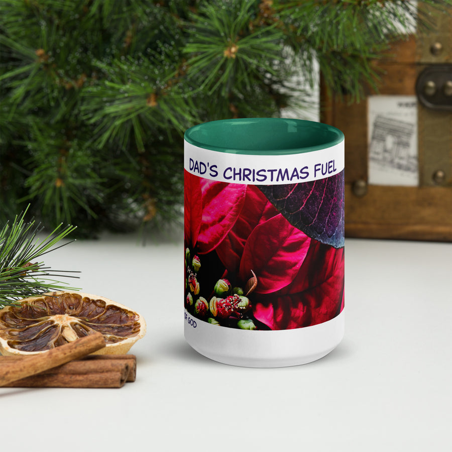 Dad's Christmas Fuel Mug with Red Poinsettia Authentic Macro Photography