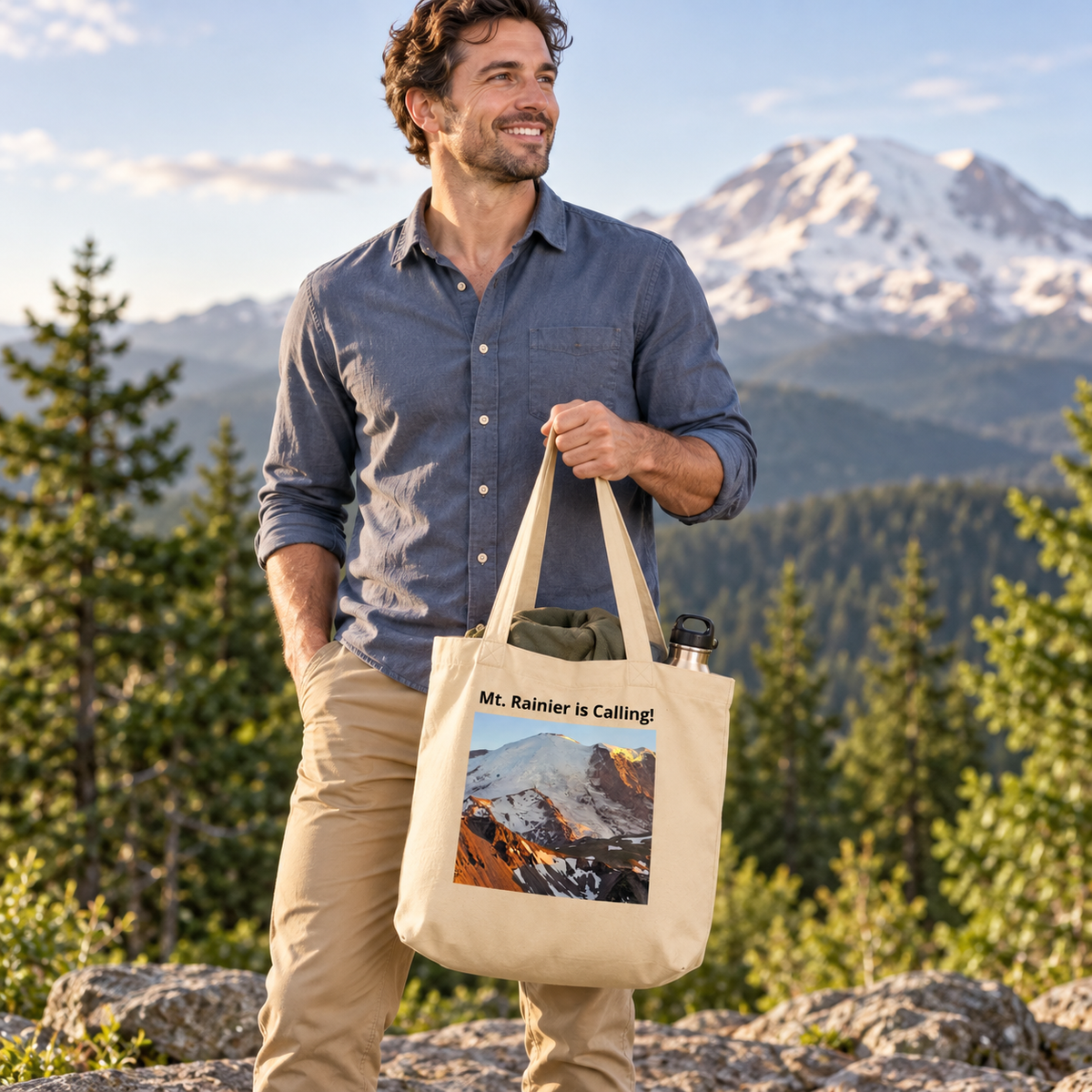 Eco Tote Bag Featuring Mt. Rainier in Sunset