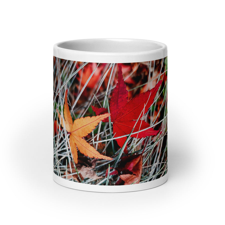 Festive Autumn Ceramic Mug - Red Orange Maple Leaves Photography - White Glossy Finish - Dishwasher Microwave Safe - 11oz 15oz 20oz