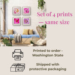 For Rose Lovers - Pink Roses Macro Photography | Unframed Square Canvas Wall Art Set of 4 for Living Room