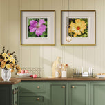 Kissed by Rain — Summer Garden Flowers Macro Photography | Unframed Canvas Print Set of 3 | Biophilic Square Wall Art