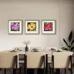 Kissed by Rain — Summer Garden Flowers Macro Photography | Unframed Canvas Print Set of 3 | Biophilic Square Wall Art