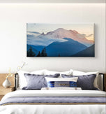 Mt. Rainier Sunset Authentic Nature Photography Print | Gallery Wrapped Canvas Horizontal Wall Art | Ready-to-Hang Biophilic Home Office Decor