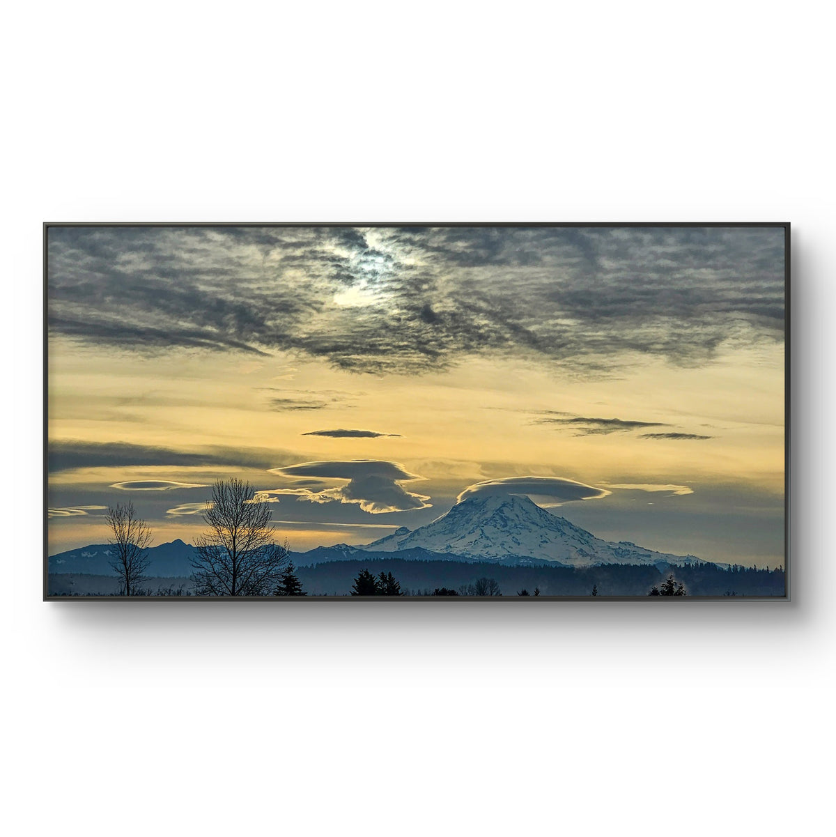Mt. Rainier Winter Sunset Sky - Authentic Nature Photography - Unframed Canvas Horizontal Print - Biophilic Mountain Landscape Wall Art