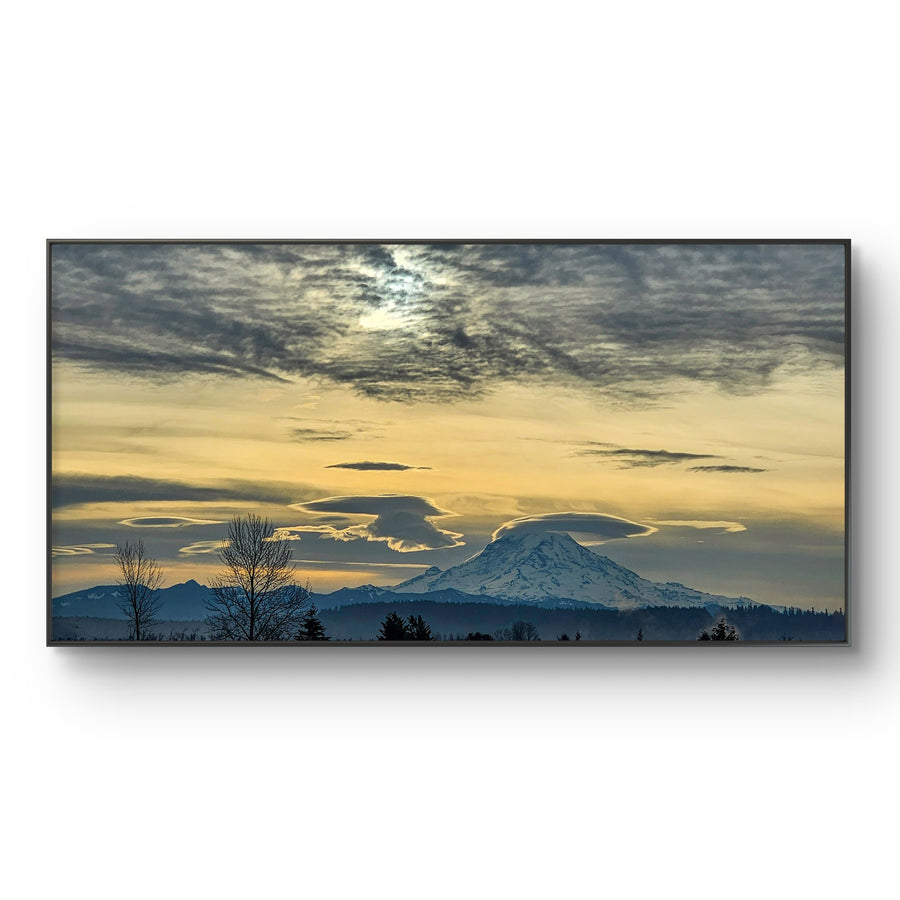 Mt. Rainier Winter Sunset Sky - Authentic Nature Photography - Unframed Canvas Horizontal Print - Biophilic Mountain Landscape Wall Art