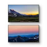 The Virtue of God Mt. Rainier in Summer Sunset | Authentic Nature Photography 2 Prints Set | Unframed Horizontal Canvas Wall Art | Biophilic Style Home Decor