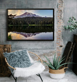 Mt. Rainier Sunset at Reflection Lake | Authentic Nature Photography | Black Framed Canvas Horizontal Print | Biophilic Wall Art for Home Office Decor