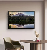 Mt. Rainier Sunset at Reflection Lake | Authentic Nature Photography | Black Framed Canvas Horizontal Print | Biophilic Wall Art for Home Office Decor