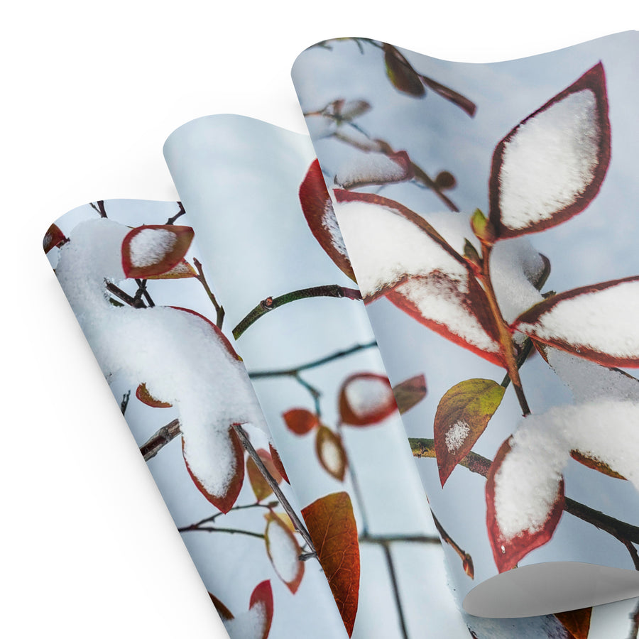 Nature-Inspired Holiday Gift Premium Wrapping Paper Featuring Winter Snow Red Leaves Authentic Photography