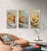 Pale Yellow Roses Canvas Wall Art Set of 3 | Unframed Vertical Photography Prints | Biophilic Home Office Decor