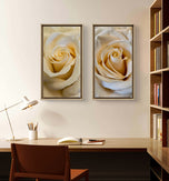 Pale Yellow Roses Canvas Wall Art Set of 3 | Unframed Vertical Photography Prints | Biophilic Home Office Decor