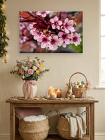 Pink Cherry Blossom Gallery Wrapped Canvas Wall Art | Horizontal Macro Flower Photography Print | Ready to Hang