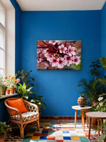Pink Cherry Blossom Gallery Wrapped Canvas Wall Art | Horizontal Macro Flower Photography Print | Ready to Hang
