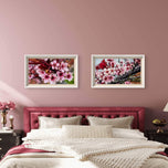 Pink Cherry Blossom Macro Photography Canvas Set of 2 | Unframed Horizontal Prints | Biophilic Décor for Living Room, Bedroom & Office