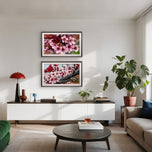 Pink Cherry Blossom Macro Photography Canvas Set of 2 | Unframed Horizontal Prints | Biophilic Décor for Living Room, Bedroom & Office