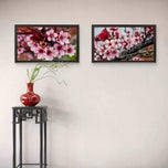 Pink Cherry Blossom Macro Photography Canvas Set of 2 | Unframed Horizontal Prints | Biophilic Décor for Living Room, Bedroom & Office