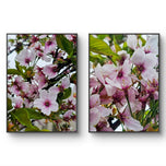Pink Cherry Blossom Macro Photography Canvas Set of 2 | Unframed Vertical Prints | Biophilic Décor for Living Room, Bedroom & Office