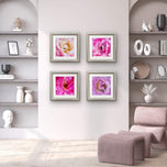 For Rose Lovers - Pink Roses Macro Photography | Unframed Square Canvas Wall Art Set of 4 for Living Room