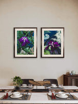 Summer Brilliance — Purple Iris Flower Photography | Unframed Vertical Canvas Wall Art Set of 2 for Living Room