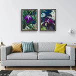 Summer Brilliance — Purple Iris Flower Photography | Unframed Vertical Canvas Wall Art Set of 2 for Living Room
