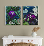 Summer Brilliance — Purple Iris Flower Photography | Unframed Vertical Canvas Wall Art Set of 2 for Living Room