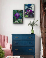 Summer Brilliance — Purple Iris Flower Photography | Unframed Vertical Canvas Wall Art Set of 2 for Living Room
