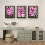 Rain-Kissed Pink Rhododendrons Canvas Wall Art Set of 3 | Pacific Northwest Macro Photography Vertical Prints | Botanical Décor for Home & Office