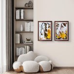 Winter Snowy Orange Leaves Authentic Macro Photography | Unframed Canvas Vertical Print Set of 3 | Biophilic Style Wall Art Decor | Holiday Gift