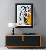 Winter Snowy Orange Leaves Authentic Macro Photography | Unframed Canvas Vertical Print Set of 3 | Biophilic Style Wall Art Decor | Holiday Gift