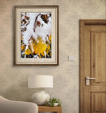 Winter Snowy Orange Leaves Authentic Macro Photography | Unframed Canvas Vertical Print Set of 3 | Biophilic Style Wall Art Decor | Holiday Gift