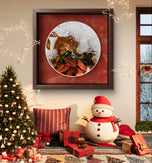 Snowy Red Leaves Authentic Macro Photography | Unframed Canvas Square Print Set of 4 | Biophilic Style Wall Art Decor | Holiday Gift