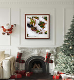 Snowy Red Leaves Authentic Macro Photography | Unframed Canvas Square Print Set of 4 | Biophilic Style Wall Art Decor | Holiday Gift