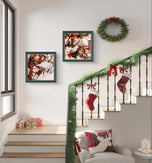 Snowy Red Leaves Authentic Macro Photography | Unframed Canvas Square Print Set of 4 | Biophilic Style Wall Art Decor | Holiday Gift