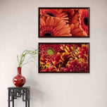 Spring Red Flowers Canvas Wall Art Set of 2 | Unframed Horizontal Macro Photography Prints | Biophilic Décor for Living Room, Bedroom & Office