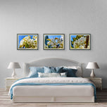 Sunny Cherry Blossom Macro Photography Canvas Set of 3 | Unframed Horizontal Prints | Biophilic Décor for Living Room, Bedroom & Office