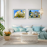 Sunny Cherry Blossom Macro Photography Canvas Set of 3 | Unframed Horizontal Prints | Biophilic Décor for Living Room, Bedroom & Office